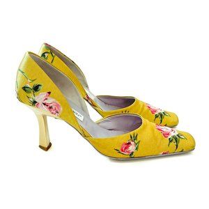 Bruno Magli Silk Chartreuse & Roses Heels
